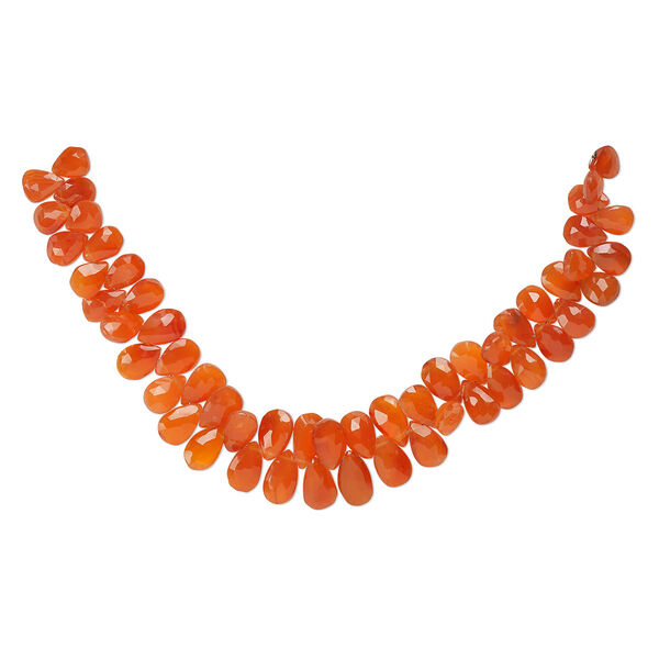 Carnelian 1pkg1, hand-cut top-drilled faceted puffed teardrop bead 8 inch graduated 9x6mm-14x10mm image number 0