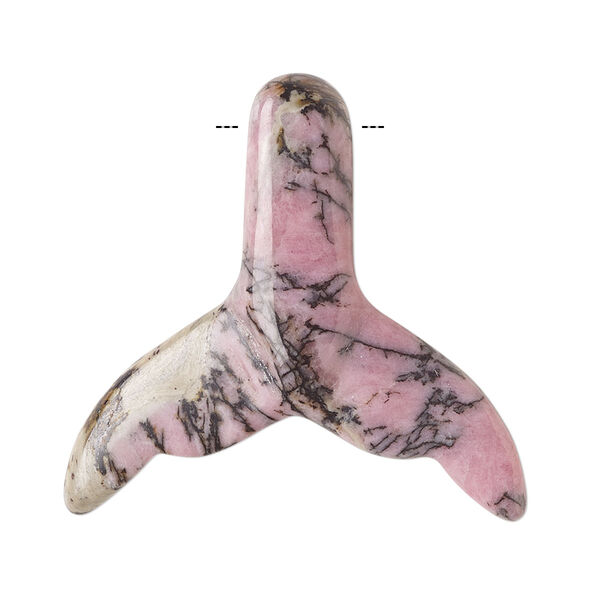 Rhodonite 1pkg1, side-drilled double-sided carved whale tail focal natural B grade, 34x32mm image number 0