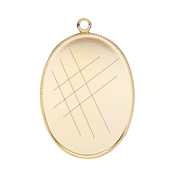 Focal, gold-plated brass, 31x23mm oval with beaded edge and 30x22mm oval bezel setting. Sold per pkg of 2. image number 0