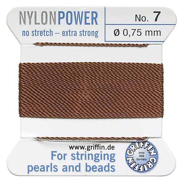 Thread, Griffin, nylon, brown, size #7. Sold per 2-meter card (approximately 78 inches). image number 0