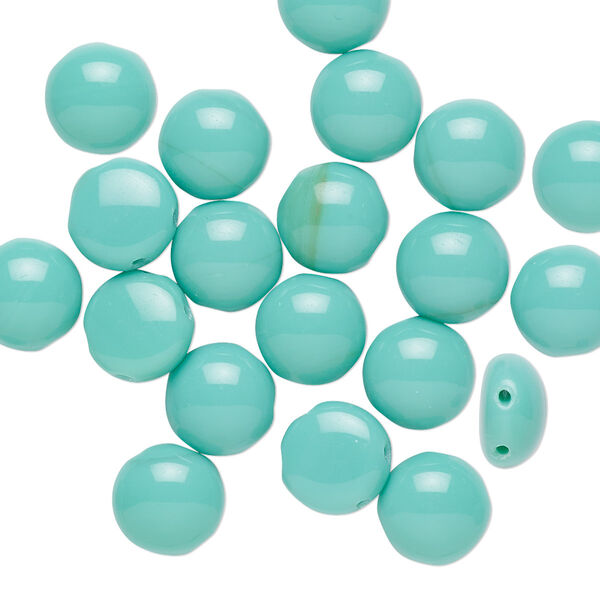 Bead, Preciosa Candy™, Czech pressed glass, opaque turquoise, 8mm candy with (2) 0.8-0.9mm holes. Sold per pkg of 20. image number 0