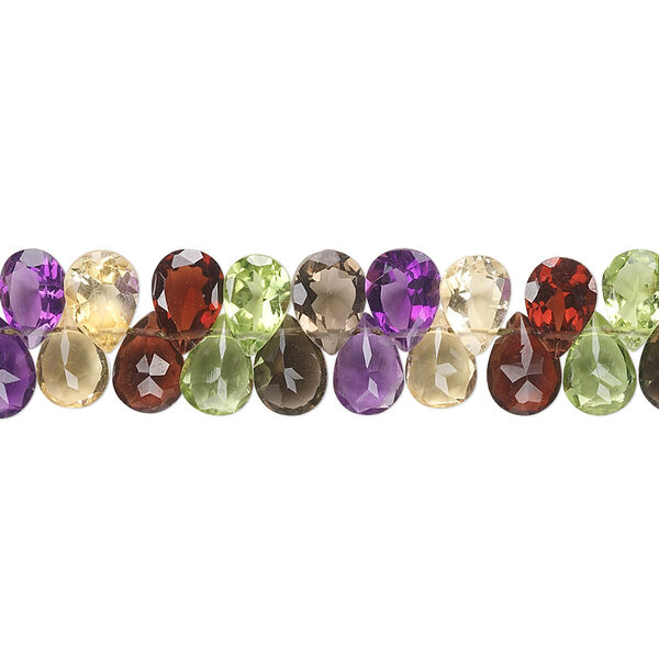 Multi-gemstone 1pkg1, hand-cut top-drilled faceted puffed teardrop bead 8 inch 7x5mm image number 0