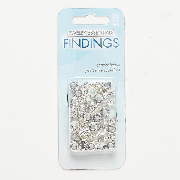 Bead, silver-finished "pewter" (zinc-based alloy), 8x6mm round tube with flower design and 2.7-3mm hole. Sold per pkg of 36. image number 0