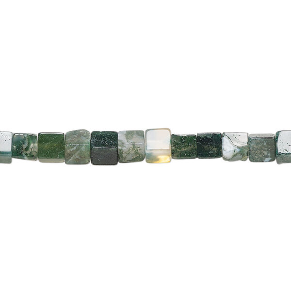 Moss agate 1pkg1, cube bead natural 15.5-16 inch 4mm image number 0