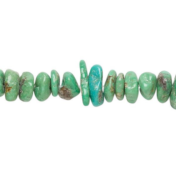 Bead, turquoise (dyed / stabilized), green, medium chip, Mohs hardness 5 to 6. Sold per 15" to 16" strand. image number 0