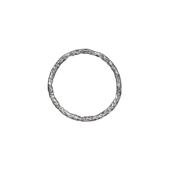 Jump ring, antiqued sterling silver, 16mm hammered round, 13mm inside diameter, 17 gauge. Sold per pkg of 2. image number 0