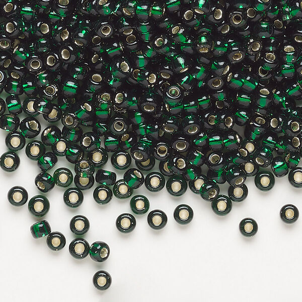 Seed bead, Miyuki, glass, pkg/50g, #8 rocaille, transparent silver-lined emerald (RR-27). image number 0