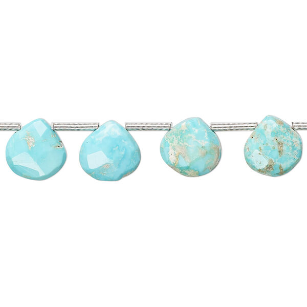 Imperial crown turquoise 1pkg14, hand-cut top-drilled faceted puffed teardrop bead natural 7-9mm image number 0