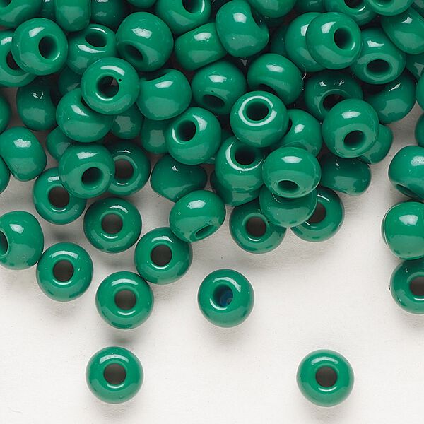 Seed bead, Preciosa Ornela, glass, opaque dark green, #2 rocaille. Sold per 50-gram pkg. image number 0