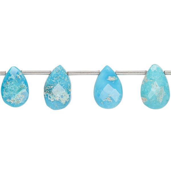 Imperial crown turquoise 1pkg15, hand-cut top-drilled faceted puffed teardrop bead natural 10x6mm-12x8mm image number 0