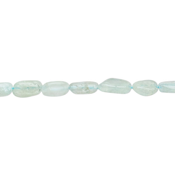 Bead, aquamarine (dyed), 6x4mm-9x5mm hand-cut puffed oval, C- grade, Mohs hardness 7-1/2 to 8. Sold per 14-inch strand. image number 0