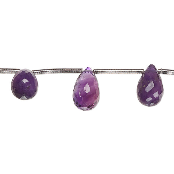 Amethyst 1pkg14, hand-cut top-drilled faceted briolette bead natural 9x6mm-12x7mm image number 0