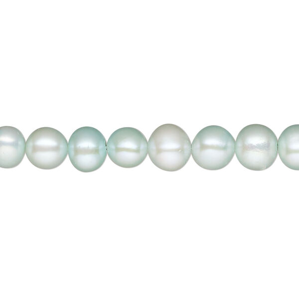 Pearl, cultured freshwater pearl (dyed), pkg/15 inches, 7-9mm semi-round, C- grade, teal green and light teal green. image number 0