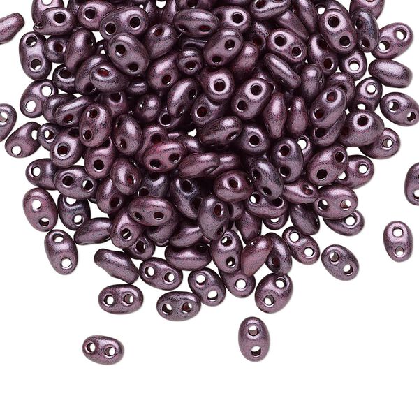 Seed bead, Preciosa Twin™ Czech glass, pkg/250g, 5x2.5mm oval, opaque dark purple terra pearl black, (28998). image number 0