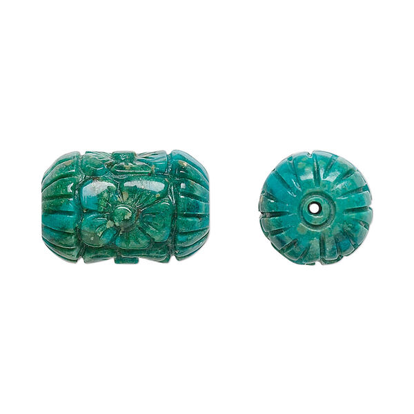 Bead, turquoise (dyed / stabilized), blue, 18x12mm carved tube, B grade, Mohs hardness 5 to 6. Sold individually. image number 0