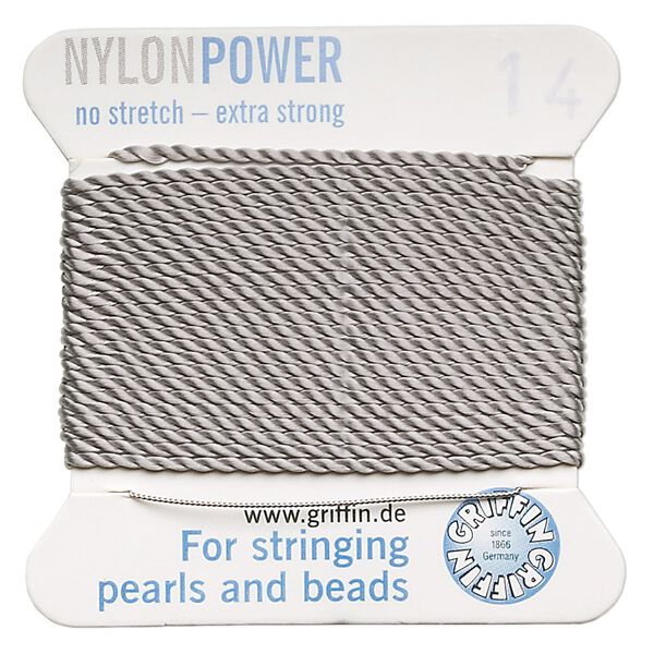 Thread, Griffin, nylon, grey, size #14. Sold per 2-meter card (approximately 78 inches). image number 0