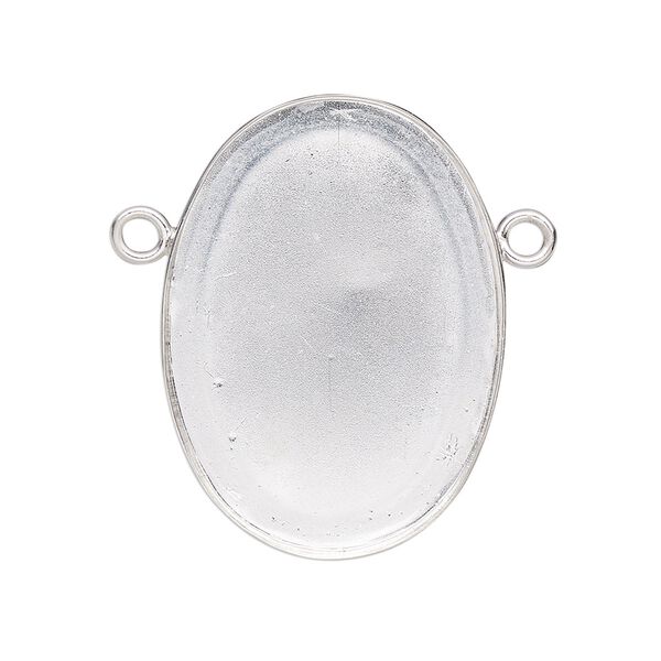 Connector, Almost Instant Jewelry®, fine silver, 31x23mm closed-back oval with 30x22mm oval bezel setting. Sold individually. image number 0