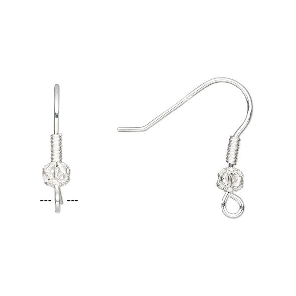 Ear wire fishhook 1pkg2 sterling silver, 21mm / 4mm filigree ball / 4mm coil / open loop, 20 gauge 1 pair image number 0