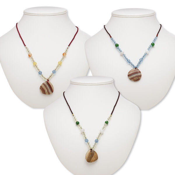 Brown italian "onyx" / multi-gemstone / acrylic 1pkg3, teardrop necklace continuous 20 to 24 inch mix 29x28mm-31x31mm image number 0