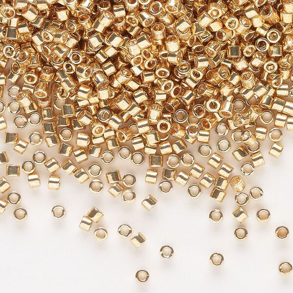 Seed bead, Delica®, glass, pkg/50g, #10 round, opaque galvanized yellow gold (DBM-0410). image number 0