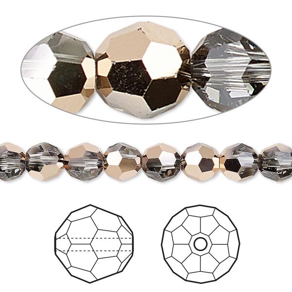 Bead 360pk crystal rose gold 18Kt gold plate, Swarovski® 6mm round 5000 image number 0