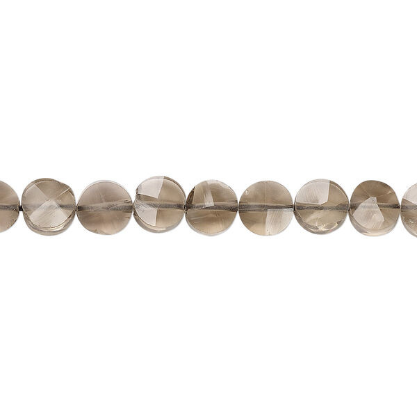 Smoky quartz 1pkg1, hand-cut faceted flat round bead 14 inch 5-7mm image number 0