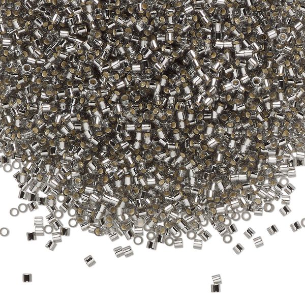 Seed bead, Delica®, glass, pkg/7.5g, #15 round, transparent silver-lined light grey (DBS-0048). image number 0