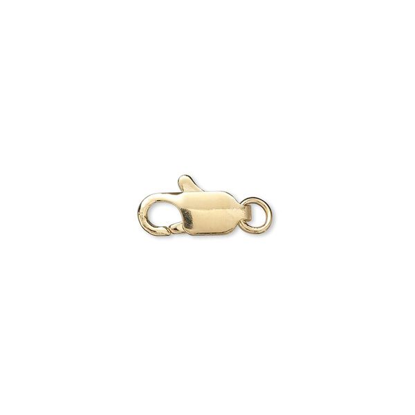Clasp, lobster claw, gold-plated brass, 12x5mm with jump ring. Sold per pkg of 100. image number 0