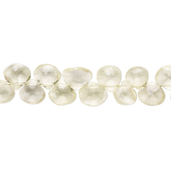 Lemon quartz 1pkg1, hand-cut top-drilled faceted flat teardrop bead 4 inch 6x6mm-8x8mm image number 0