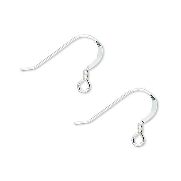 Ear wire, sterling silver, 14mm flat fishhook with 2mm coil and open loop, 22 gauge. Sold per pkg of 5 pairs. image number 0
