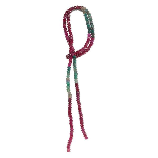 Ruby / emerald 1pkg1, hand-cut faceted rondelle bead 13 inch 3x1mm-4x2mm image number 0