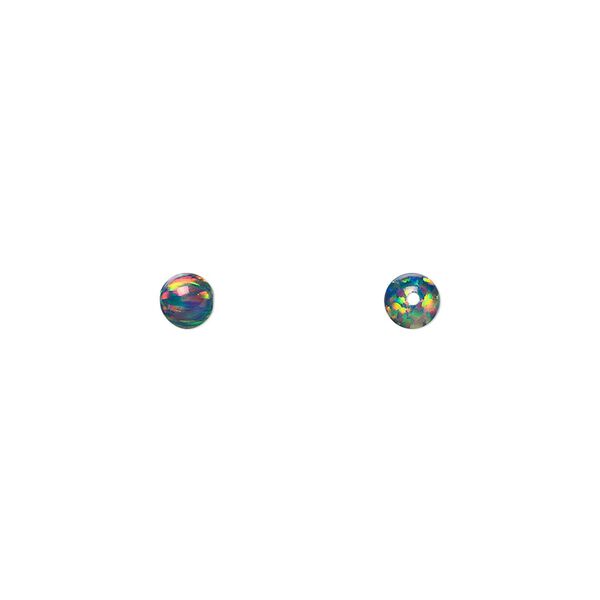Bead, "opal" (silica and epoxy) (man-made), multicolored, 4mm round. Sold per pkg of 2. image number 0