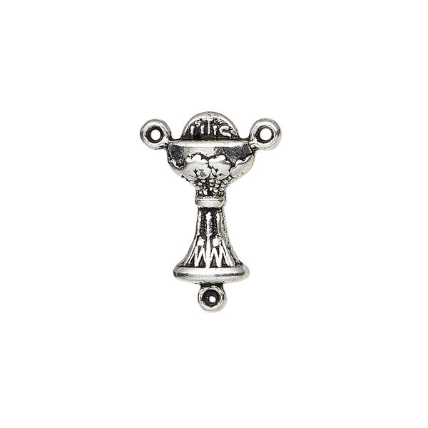 Connector, antique silver-plated "pewter" (zinc-based alloy), 19x10mm double-sided chalice Y-connector. Sold per pkg of 4. image number 0