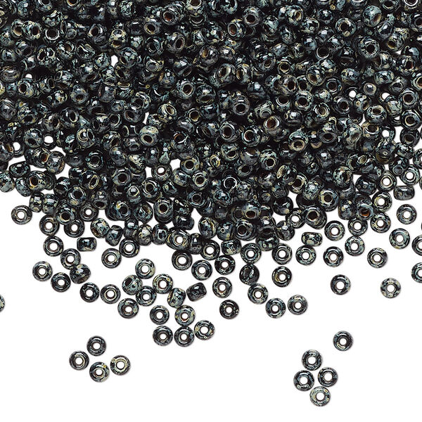 Seed bead, Miyuki, glass, pkg/25g, #11 rocaille, opaque Picasso black, (RR-4511). image number 0