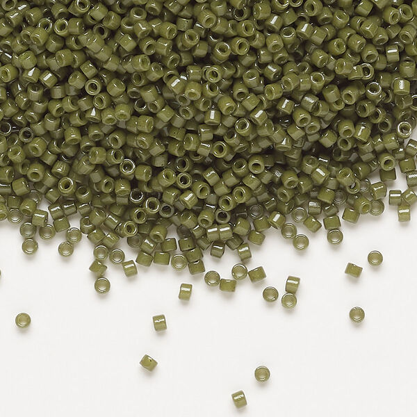 Seed bead, Delica®, glass, pkg/7.5g, #11 round, Duracoat® opaque outside dyed olive (DB-2357). image number 0