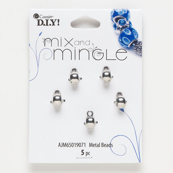 Bead "pewter" zinc-based alloy brass 5pk 8x5mm rondelle closed loop, silver finish image number 0