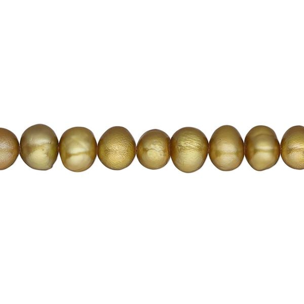 Pearl, cultured freshwater (dyed), golden olive, 5-6mm semi-round, C- grade, Mohs hardness 2-1/2 to 4. Sold per 15-inch strand. image number 0