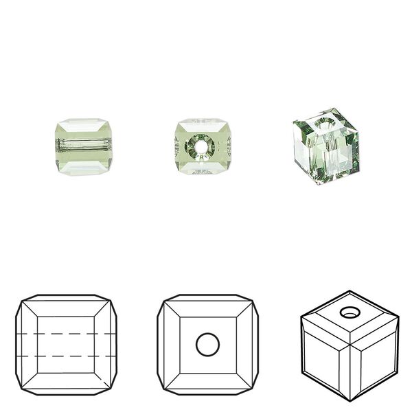 Bead 144pk peridot, Swarovski® 6mm cube 5601 image number 0