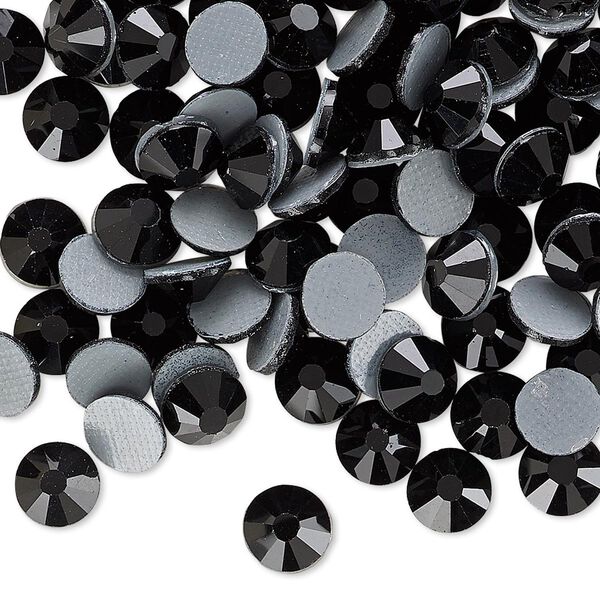 Flat back, hot-fix glass rhinestone, jet, 6.32-6.5mm faceted round, SS30. Sold per pkg of 144 (1 gross). image number 0