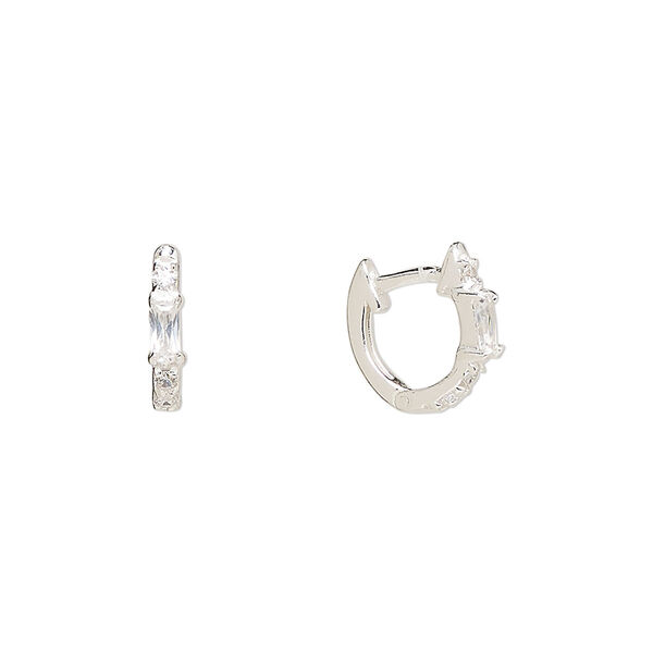 Earring, Create Compliments®, sterling silver and cubic zirconia, clear, 11.5mm round hoop with endless-loop closure. Sold per pair. image number 0