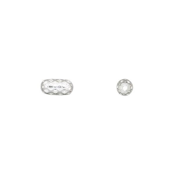 Bead, silver-plated brass, 8x4mm weave capsule. Sold per pkg of 100. image number 0