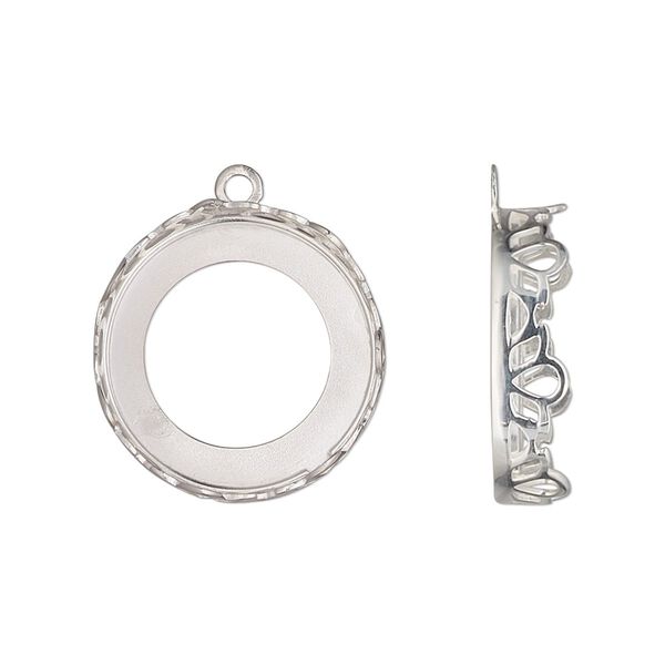 Drop, sterling silver, 19mm round with petal edge and open back with 18mm round cabochon bezel setting. Sold individually. image number 0