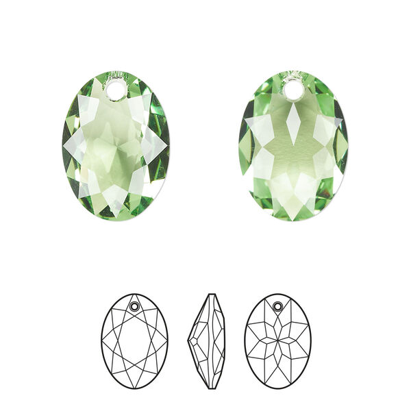 Drop 36pk peridot, Swarovski® ReCreated™ 16mm pendant elliptic cut 6438 image number 0