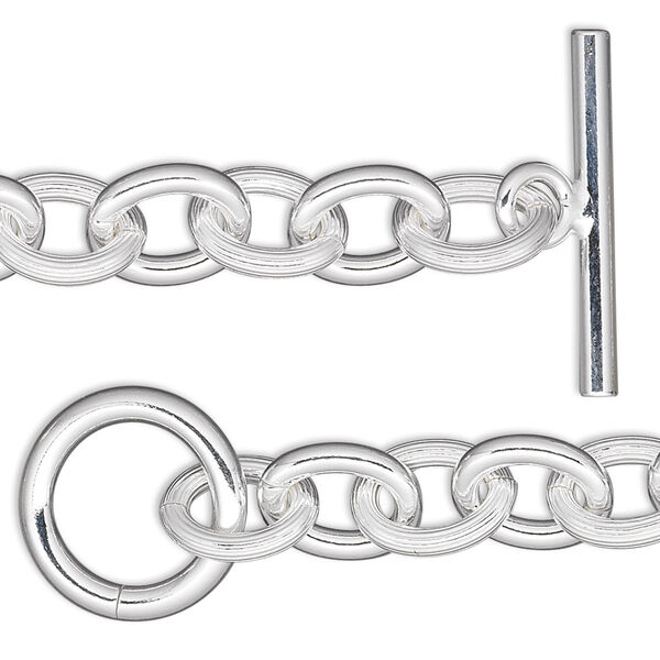 Chain, sterling silver, 8mm oval, 6-1/2 inches with toggle clasp. Sold individually. image number 0