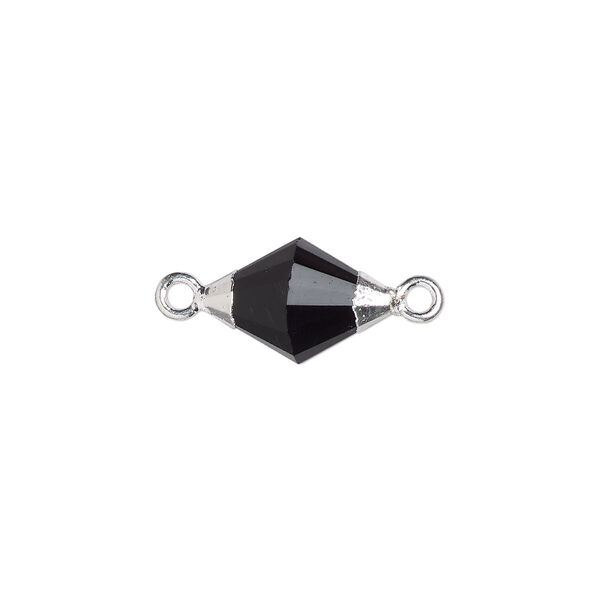 Black onyx / sterling silver 1pkg1, electroplated hand-cut faceted bicone link B grade, 12x8mm image number 0