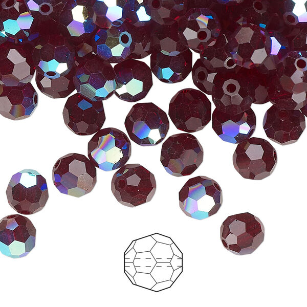 Bead 24pk garnet AB, Preciosa Czech crystal 6mm round image number 0