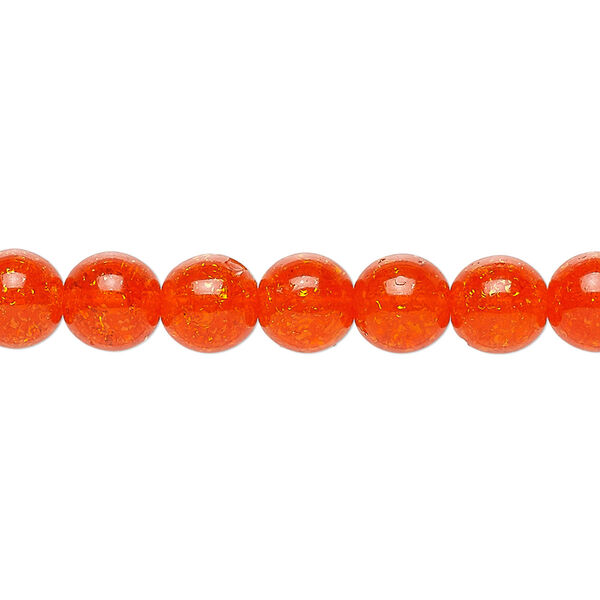 Bead, Czech crackle glass druk, orange, 8mm round. Sold per 15-1/2" to 16" strand, approximately 50 beads. image number 0
