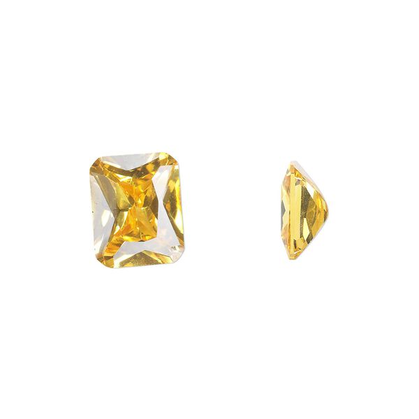 Gem, cubic zirconia, topaz gold, 10x8mm faceted emerald-cut, Mohs hardness 8-1/2. Sold individually. image number 0