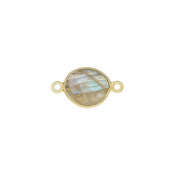 Link, labradorite (natural) and gold-finished sterling silver, 9x7mm-12x10mm oval with 8x6mm-11x9mm hand-cut double-sided faceted flat freeform oval. Sold individually. image number 0