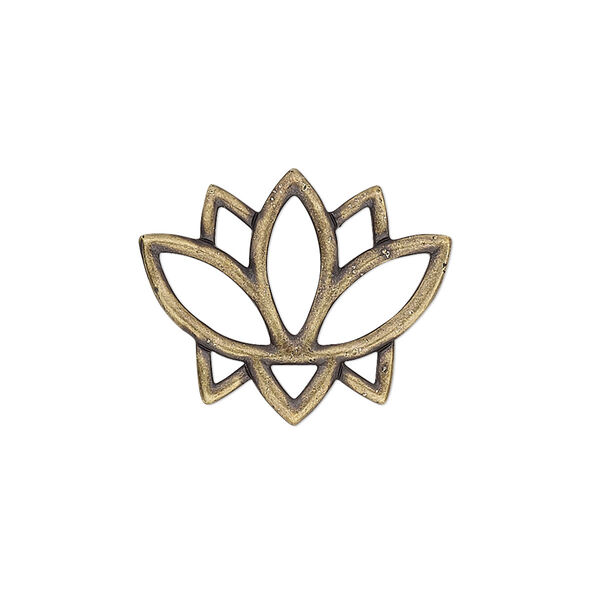 Link, TierraCast®, "Make a Statement" collection, antique brass-plated pewter, 23x19mm double-sided open lotus with renewal theme. Sold per pkg of 2. image number 0